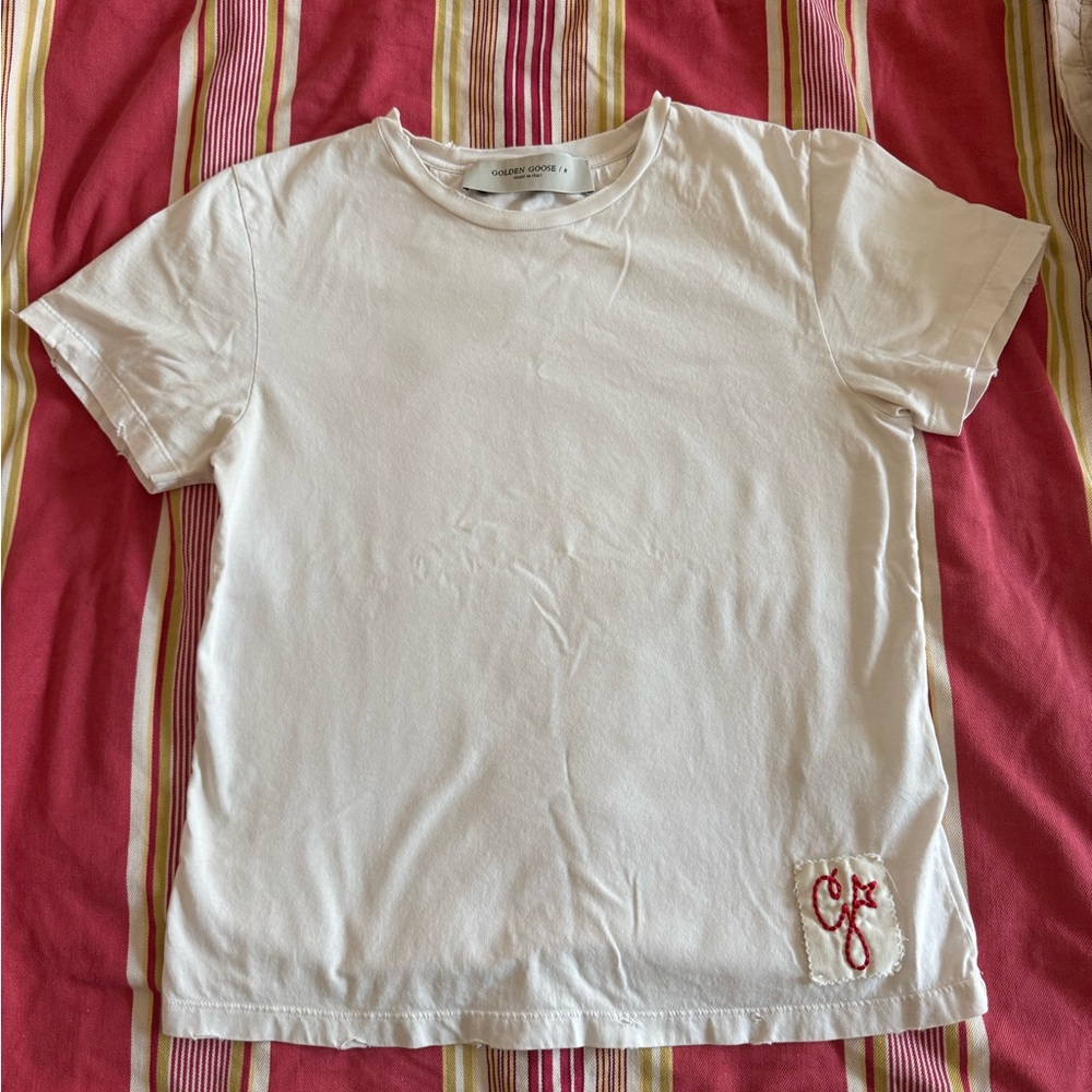 Golden Goose White Kids T-Shirt with Red Embroidery